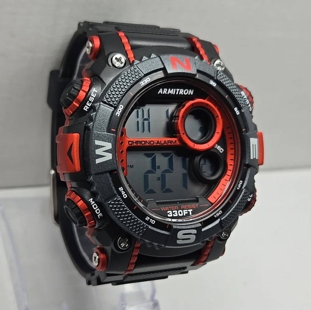 Mens Armitron Sport Digital Chronograph Watch Works Month Day Date Alarm